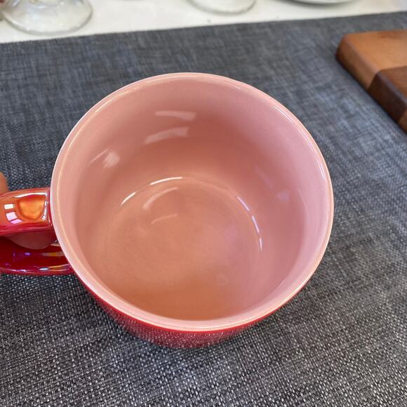 Starbucks Pearly Red 14 Oz. Coffee Mug Pink Interior with Logo Perfect Condition - Picture 2 of 5